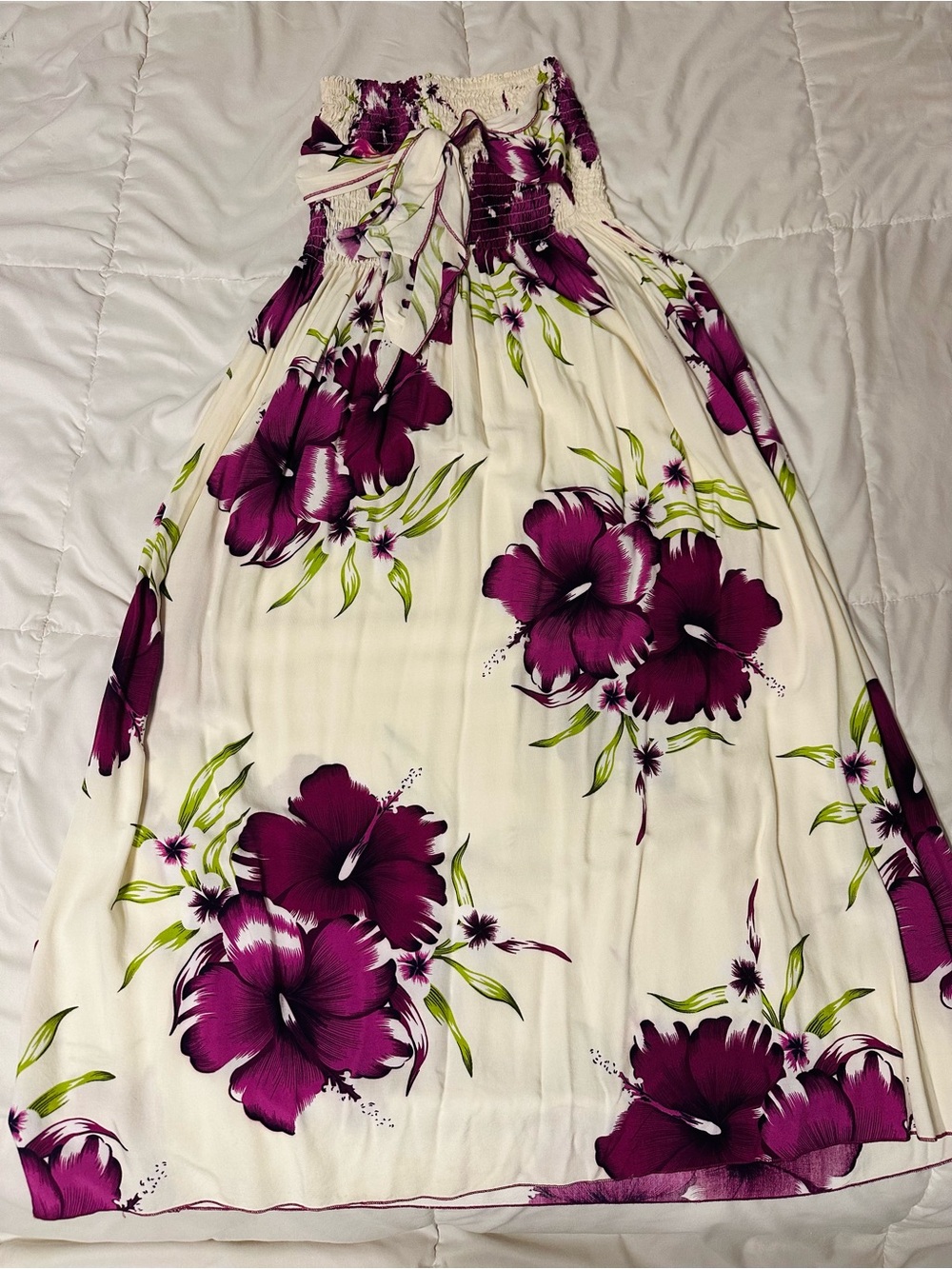 Cream Maxi Dress with Purple Floral Print